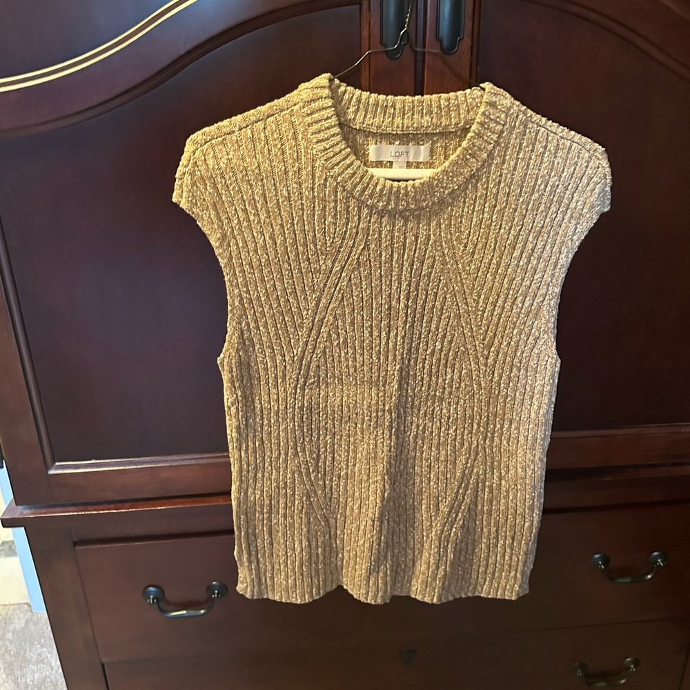 LOFT Ribbed Beige Sleeveless Sweater